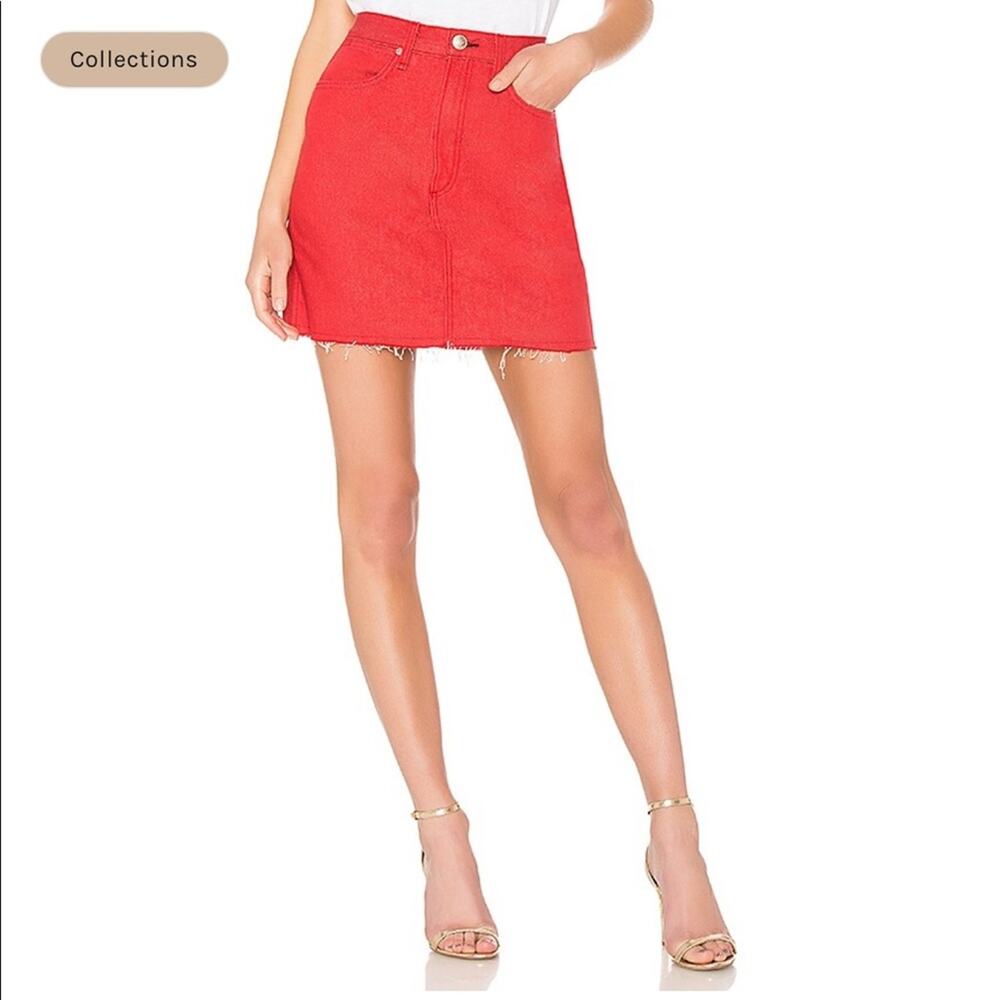Rag & Bone Moss Bull Red Mini Skirt Size 30 NWT Raw Edge Denim
